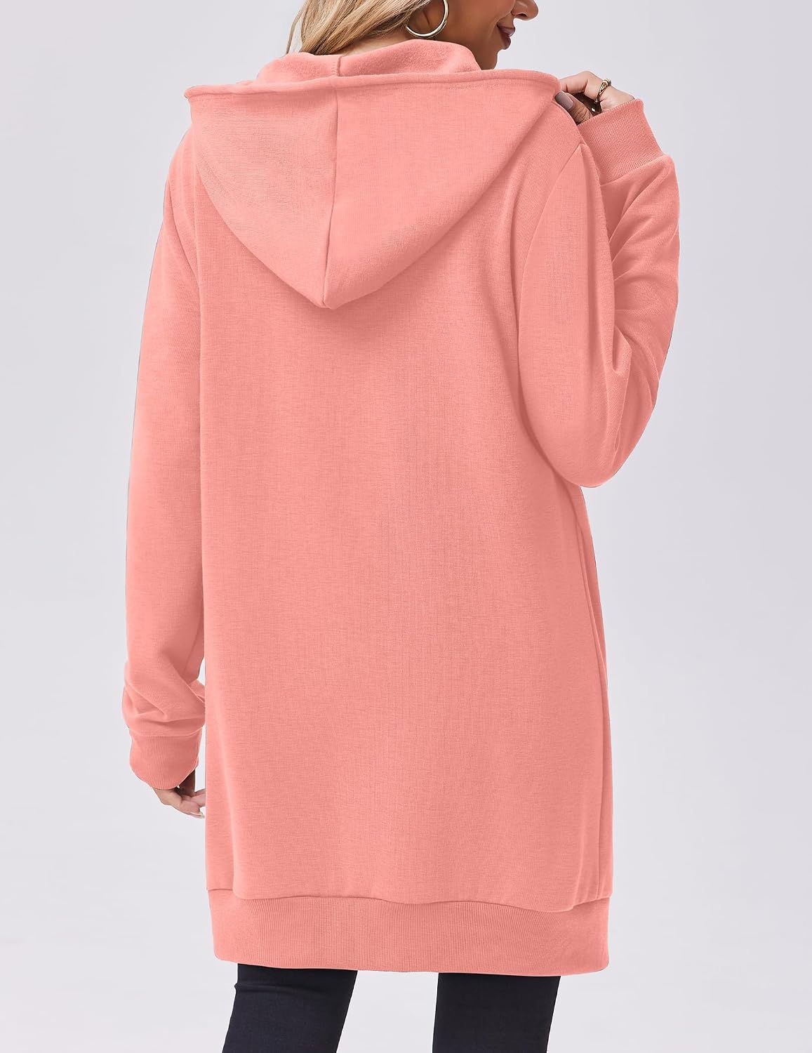 image:imageZeagoo Womens Zip Up Hoodies Long Tunic Sweatshirts Oversized Fleece Casual Long Sleeve 2026 Fall Hoodie Jacket CoatPink
