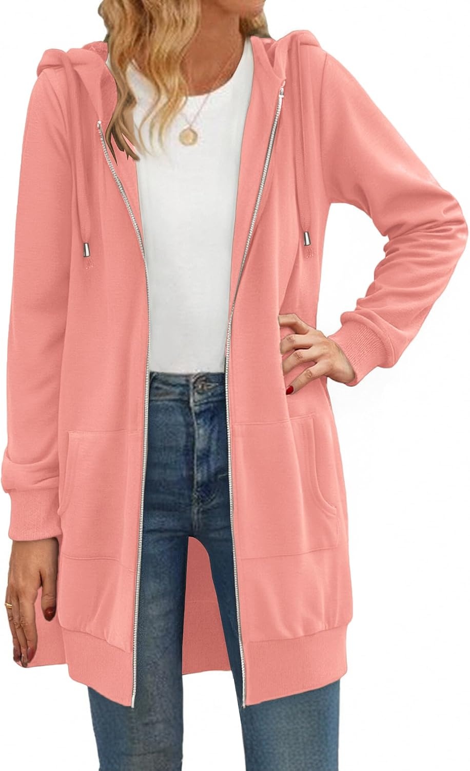 image:imageZeagoo Womens Zip Up Hoodies Long Tunic Sweatshirts Oversized Fleece Casual Long Sleeve 2026 Fall Hoodie Jacket CoatPink