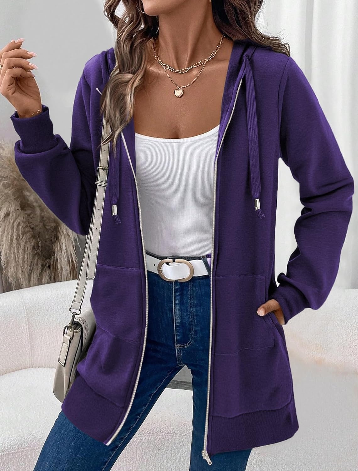 image:imageZeagoo Womens Zip Up Hoodies Long Tunic Sweatshirts Oversized Fleece Casual Long Sleeve 2026 Fall Hoodie Jacket CoatPurple