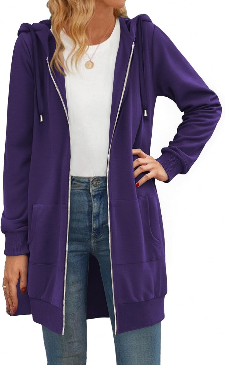 image:imageZeagoo Womens Zip Up Hoodies Long Tunic Sweatshirts Oversized Fleece Casual Long Sleeve 2026 Fall Hoodie Jacket CoatPurple