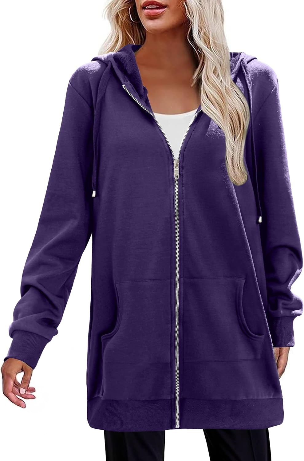 image:imageZeagoo Womens Zip Up Hoodies Long Tunic Sweatshirts Oversized Fleece Casual Long Sleeve 2026 Fall Hoodie Jacket CoatPurple