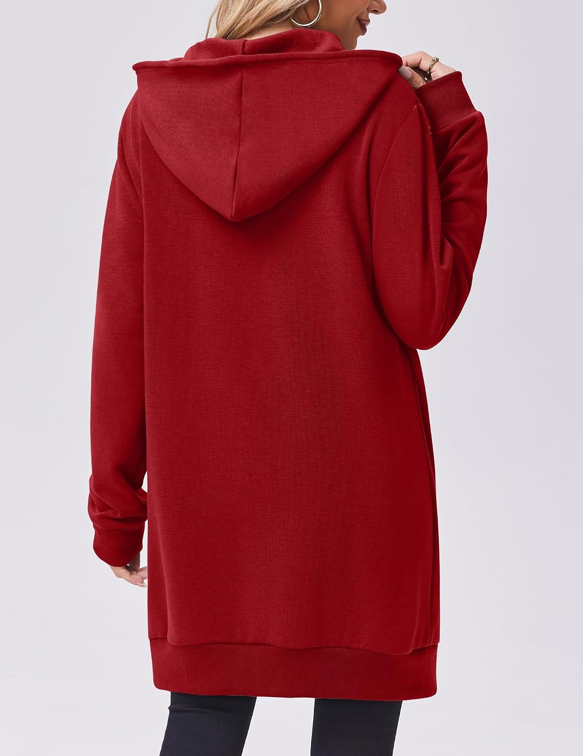 image:imageZeagoo Womens Zip Up Hoodies Long Tunic Sweatshirts Oversized Fleece Casual Long Sleeve 2026 Fall Hoodie Jacket CoatRed
