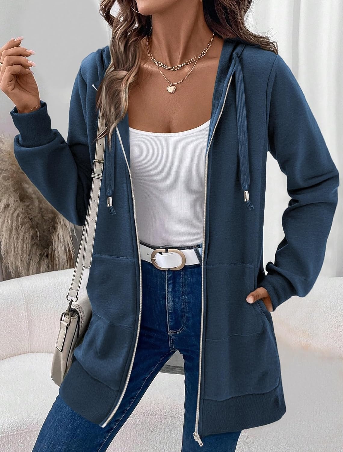 image:imageZeagoo Womens Zip Up Hoodies Long Tunic Sweatshirts Oversized Fleece Casual Long Sleeve 2026 Fall Hoodie Jacket CoatRoyal Blue