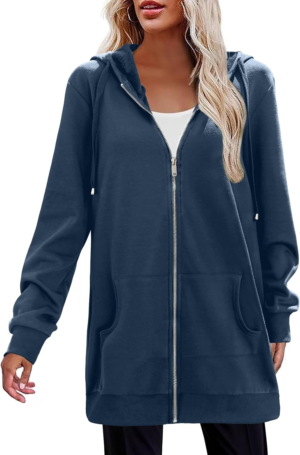 image:imageZeagoo Womens Zip Up Hoodies Long Tunic Sweatshirts Oversized Fleece Casual Long Sleeve 2026 Fall Hoodie Jacket CoatRoyal Blue