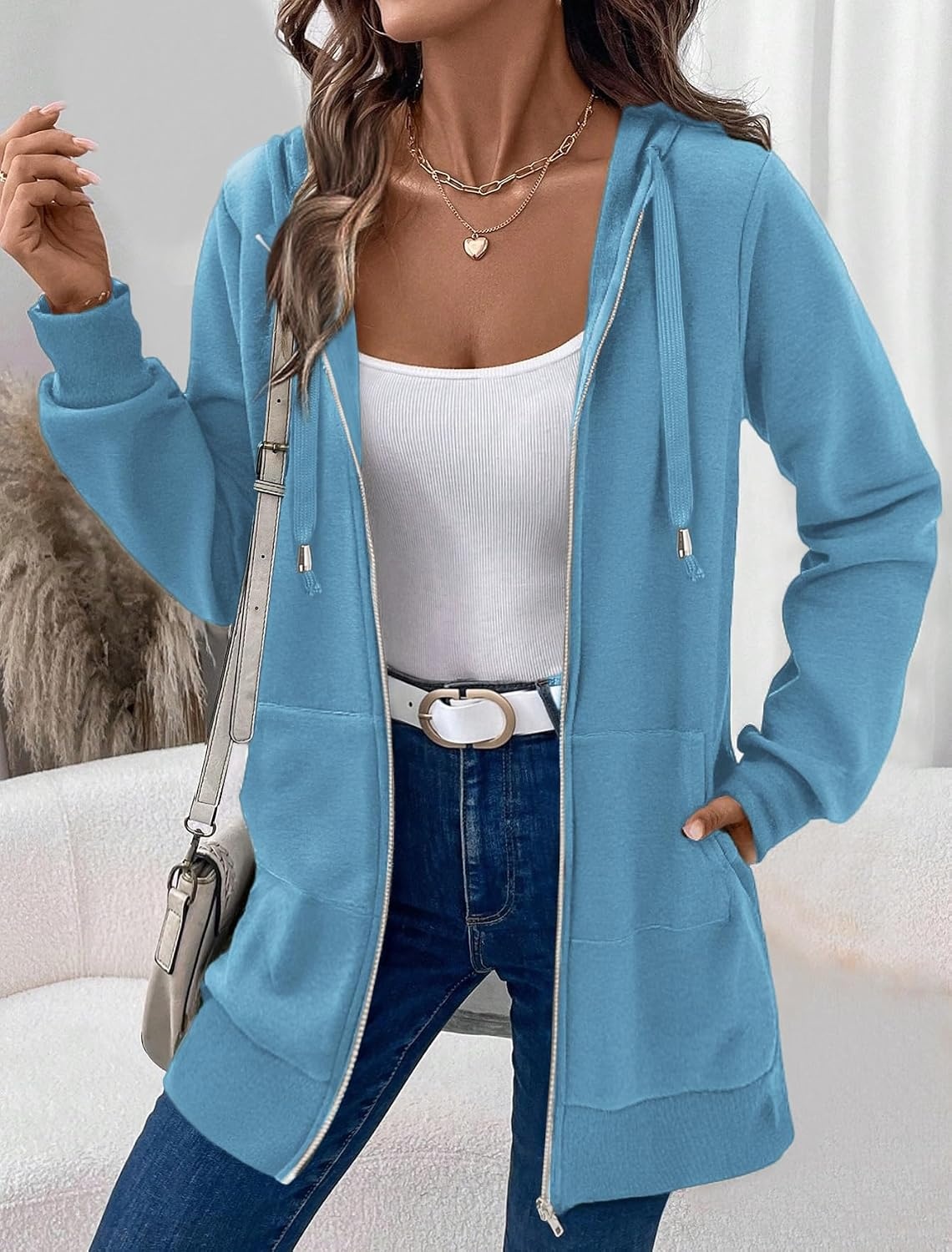 image:imageZeagoo Womens Zip Up Hoodies Long Tunic Sweatshirts Oversized Fleece Casual Long Sleeve 2026 Fall Hoodie Jacket CoatSky Blue