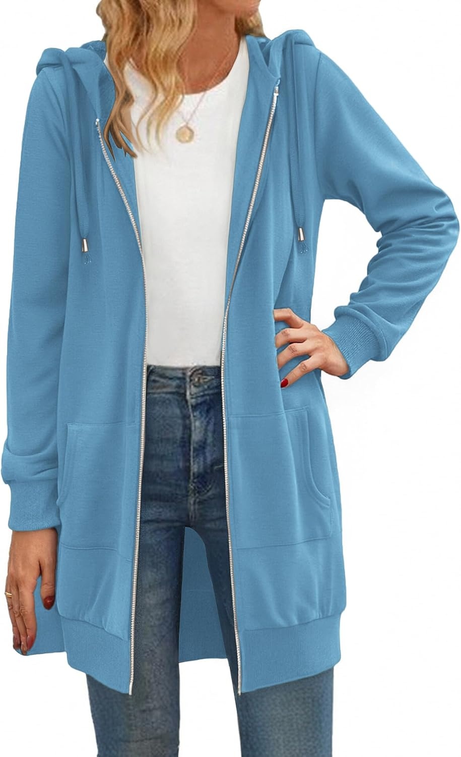 image:imageZeagoo Womens Zip Up Hoodies Long Tunic Sweatshirts Oversized Fleece Casual Long Sleeve 2026 Fall Hoodie Jacket CoatSky Blue