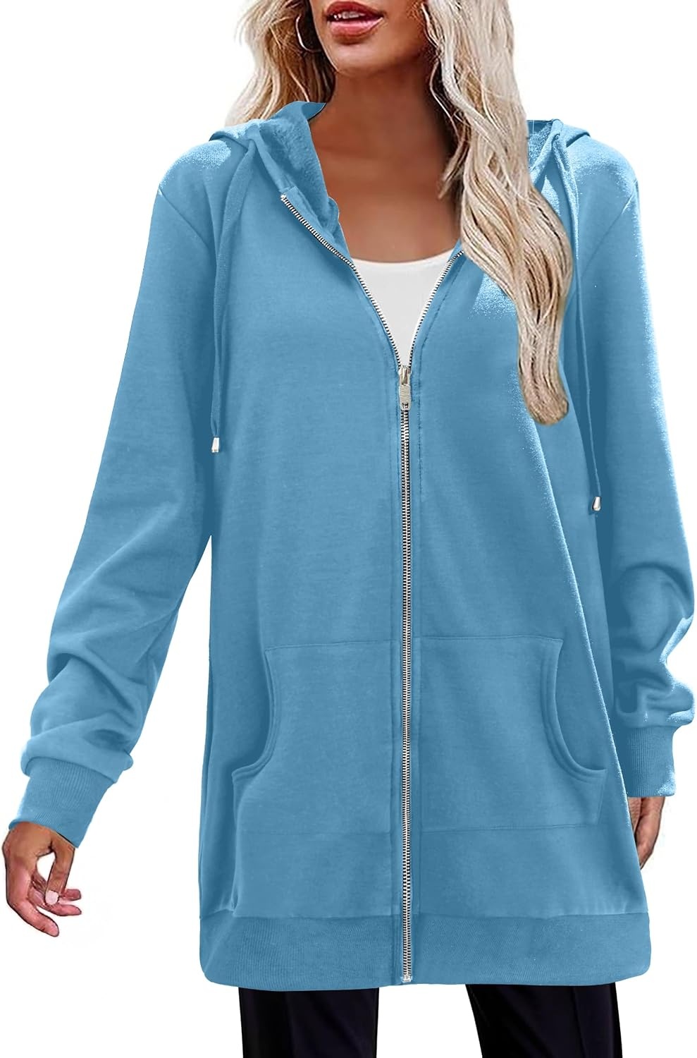 image:imageZeagoo Womens Zip Up Hoodies Long Tunic Sweatshirts Oversized Fleece Casual Long Sleeve 2026 Fall Hoodie Jacket CoatSky Blue