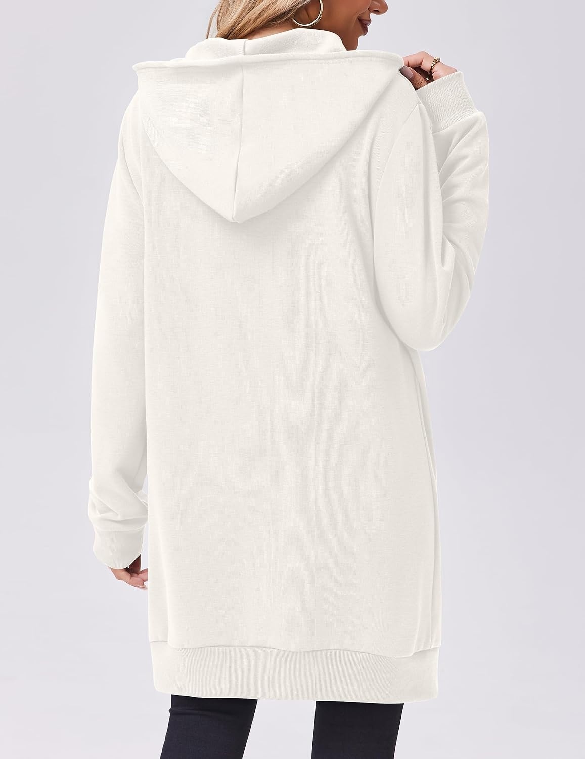 image:imageZeagoo Womens Zip Up Hoodies Long Tunic Sweatshirts Oversized Fleece Casual Long Sleeve 2026 Fall Hoodie Jacket CoatWhite