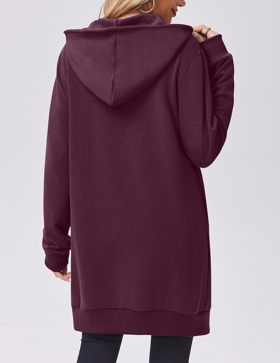 image:imageZeagoo Womens Zip Up Hoodies Long Tunic Sweatshirts Oversized Fleece Casual Long Sleeve 2026 Fall Hoodie Jacket CoatWine Red