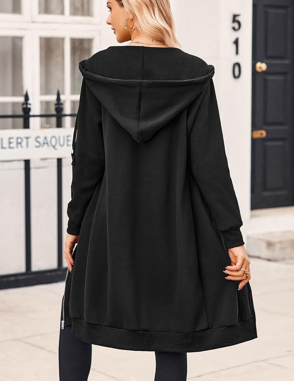 image:imageZeagoo Womens Zip Up Hoodies Oversized Fleece Long Tunic Sweatshirts Casual Long Sleeve 2026 Fall Hoodie Jacket CoatAblack