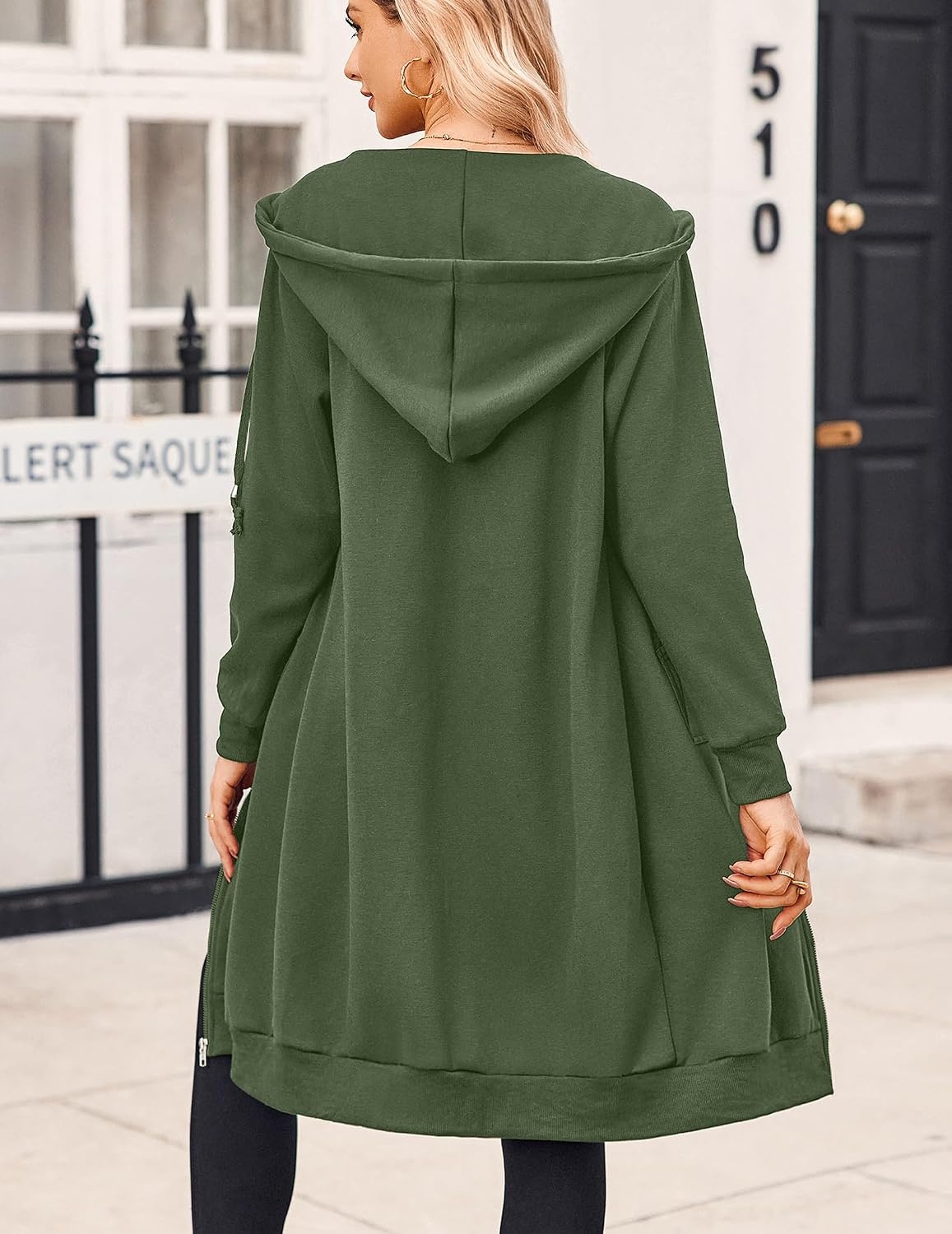 image:imageZeagoo Womens Zip Up Hoodies Oversized Fleece Long Tunic Sweatshirts Casual Long Sleeve 2026 Fall Hoodie Jacket CoatArmy Green