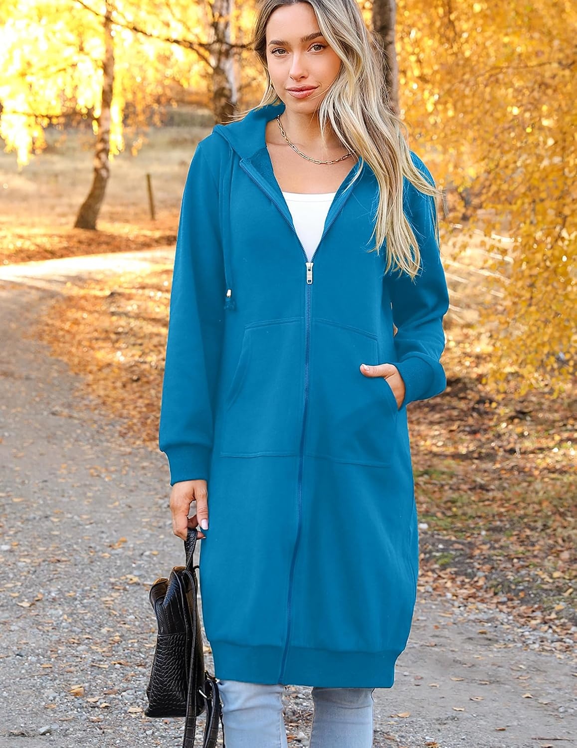 image:imageZeagoo Womens Zip Up Hoodies Oversized Fleece Long Tunic Sweatshirts Casual Long Sleeve 2026 Fall Hoodie Jacket CoatBlue