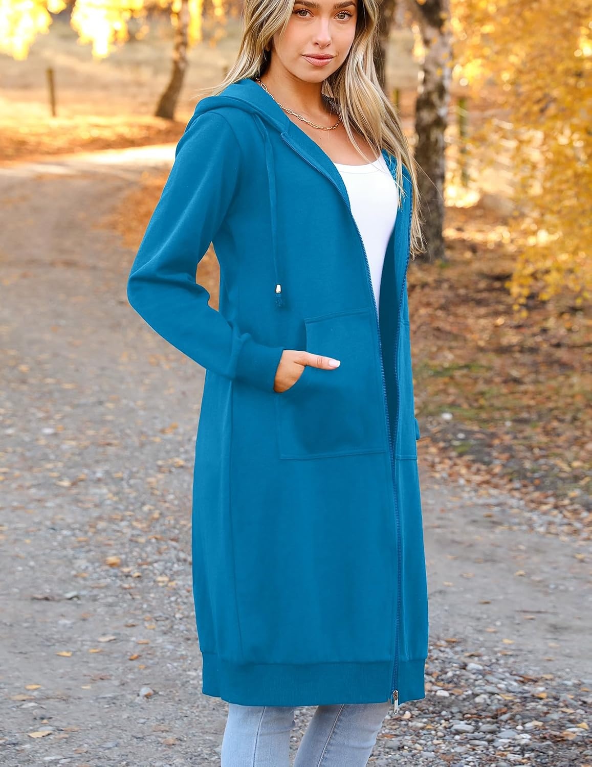 image:imageZeagoo Womens Zip Up Hoodies Oversized Fleece Long Tunic Sweatshirts Casual Long Sleeve 2026 Fall Hoodie Jacket CoatBlue