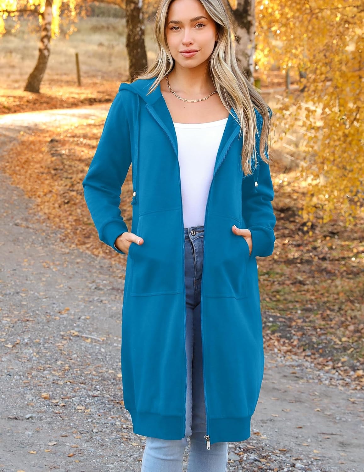 image:imageZeagoo Womens Zip Up Hoodies Oversized Fleece Long Tunic Sweatshirts Casual Long Sleeve 2026 Fall Hoodie Jacket CoatBlue