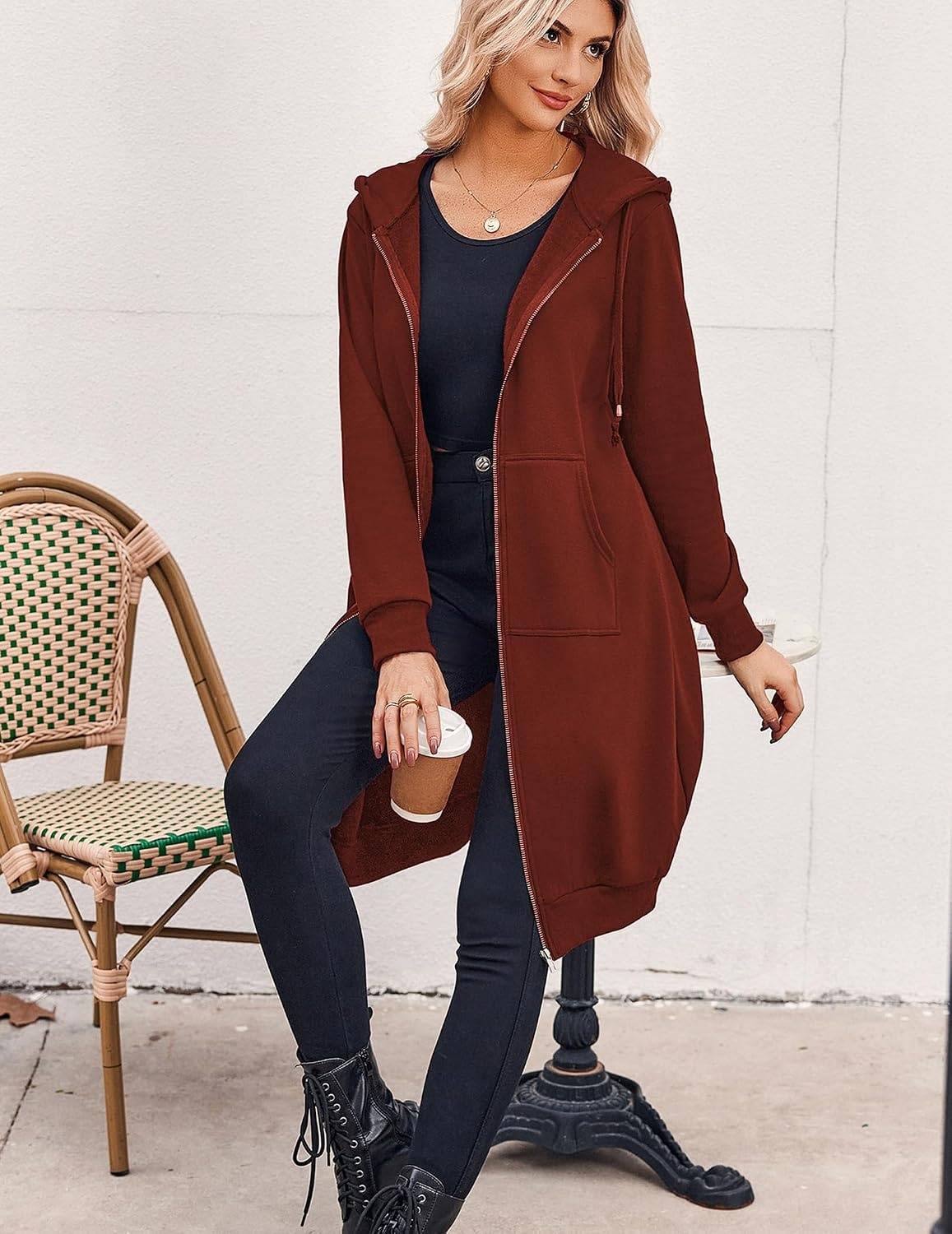 image:imageZeagoo Womens Zip Up Hoodies Oversized Fleece Long Tunic Sweatshirts Casual Long Sleeve 2026 Fall Hoodie Jacket CoatBrown