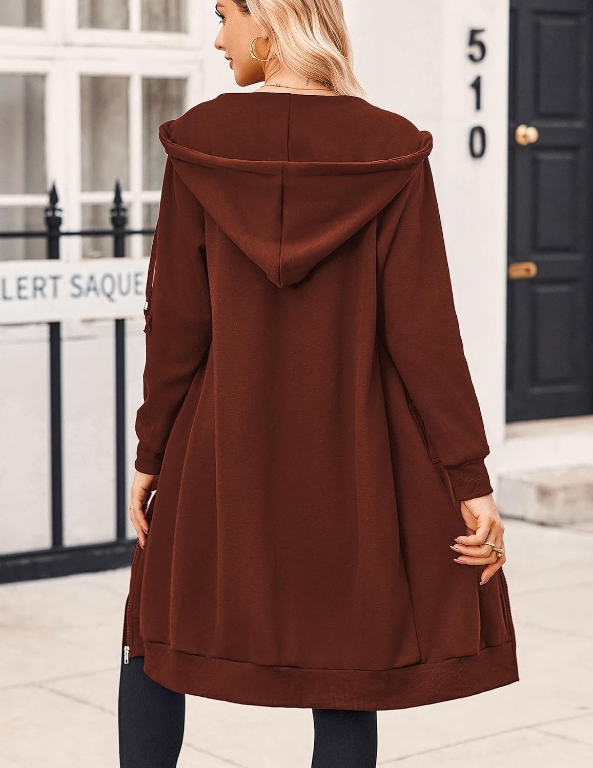 image:imageZeagoo Womens Zip Up Hoodies Oversized Fleece Long Tunic Sweatshirts Casual Long Sleeve 2026 Fall Hoodie Jacket CoatBrown