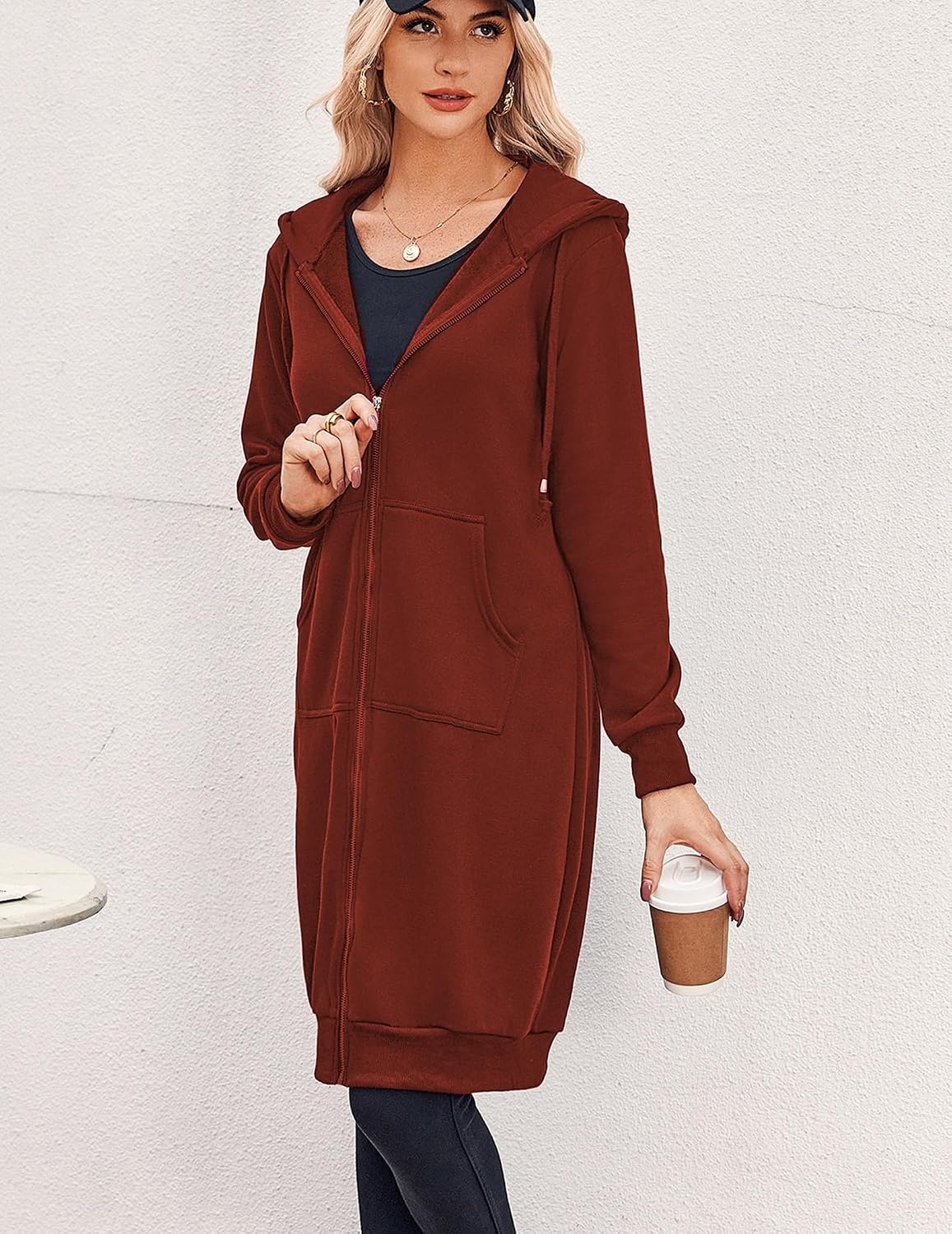 image:imageZeagoo Womens Zip Up Hoodies Oversized Fleece Long Tunic Sweatshirts Casual Long Sleeve 2026 Fall Hoodie Jacket CoatBrown