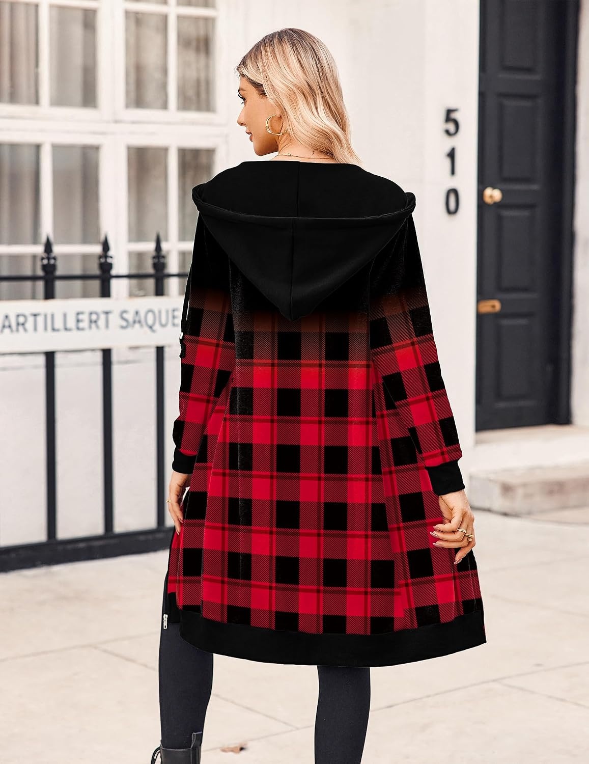 image:imageZeagoo Womens Zip Up Hoodies Oversized Fleece Long Tunic Sweatshirts Casual Long Sleeve 2026 Fall Hoodie Jacket CoatCheck Pattern