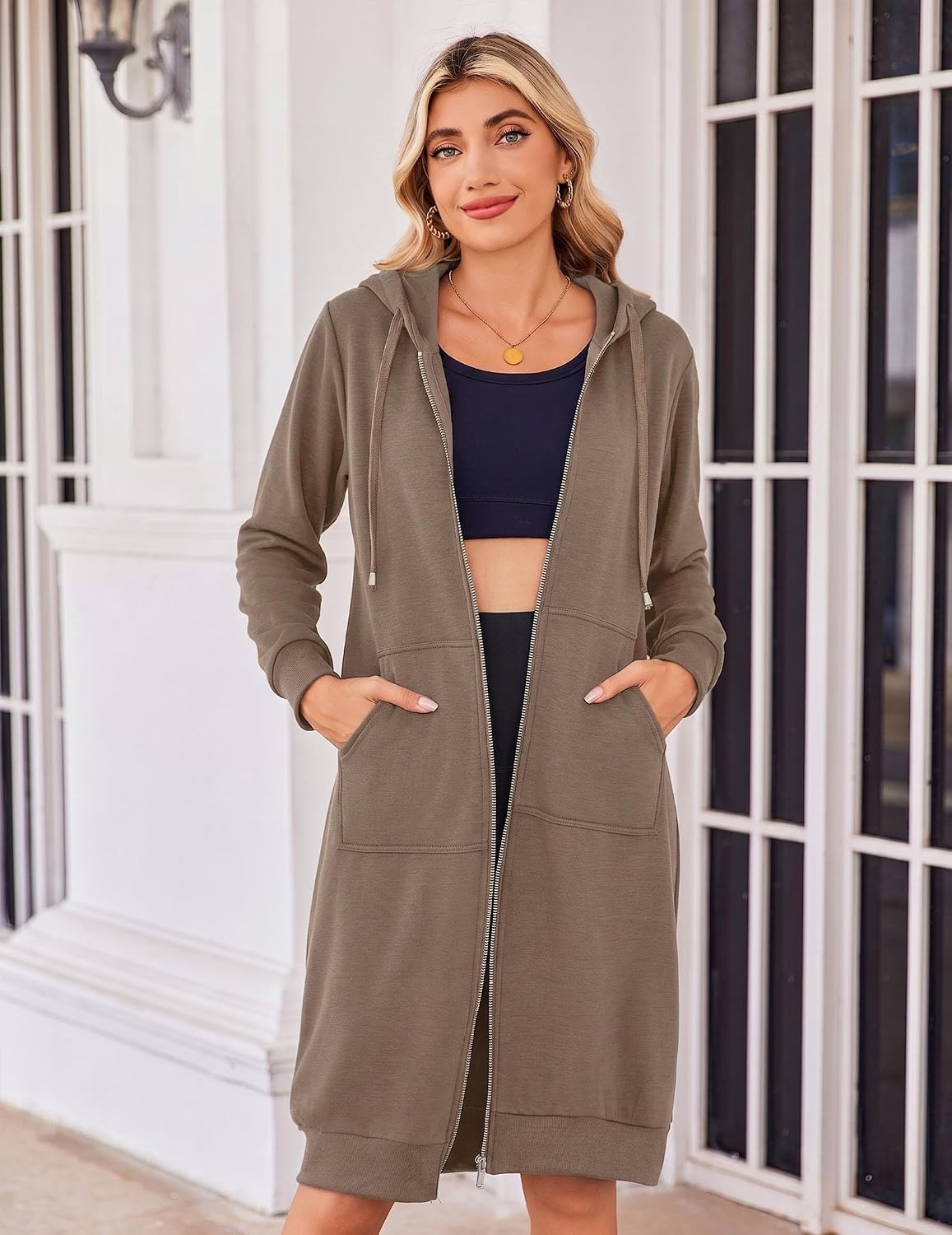 image:imageZeagoo Womens Zip Up Hoodies Oversized Fleece Long Tunic Sweatshirts Casual Long Sleeve 2026 Fall Hoodie Jacket CoatCoffeegrey