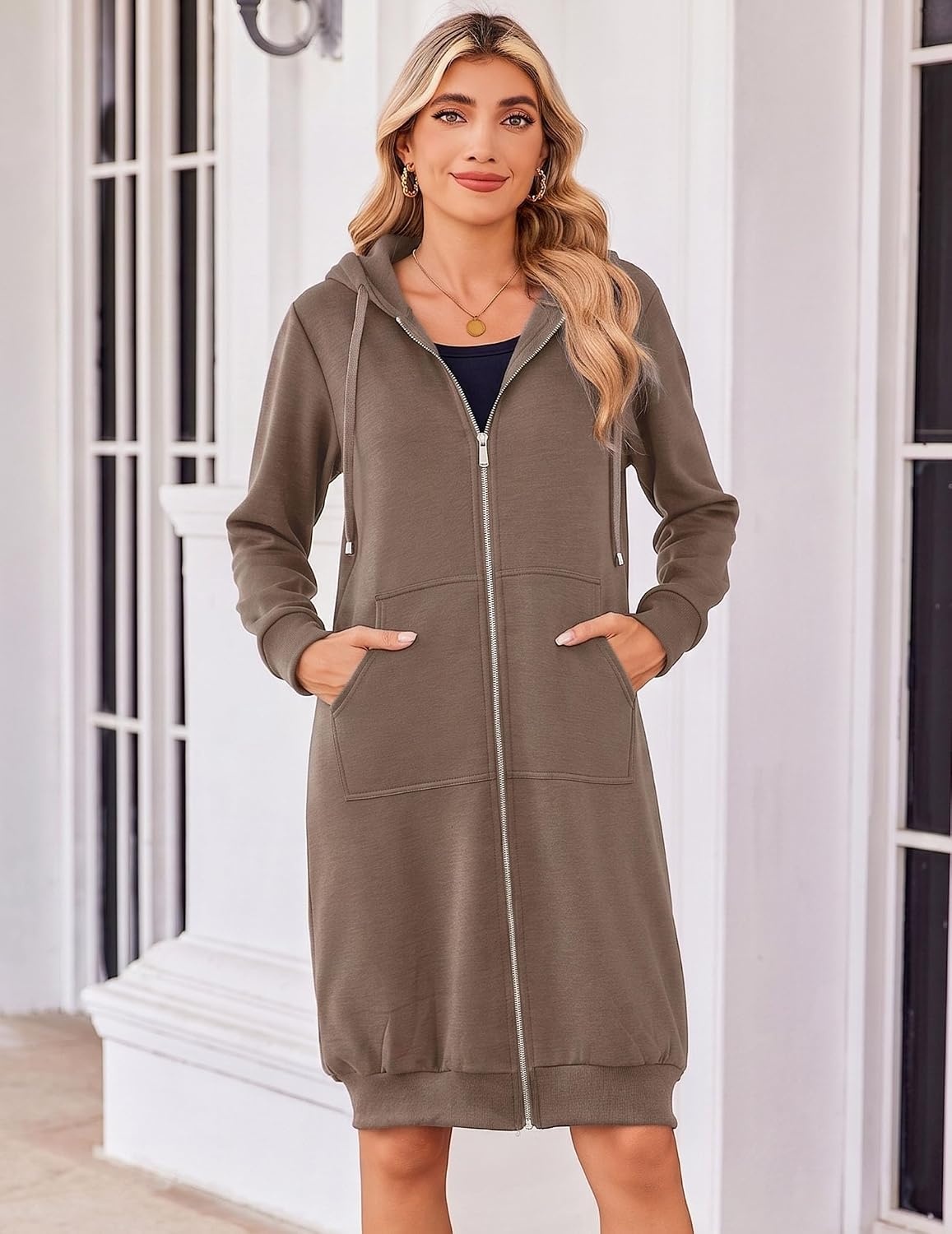 image:imageZeagoo Womens Zip Up Hoodies Oversized Fleece Long Tunic Sweatshirts Casual Long Sleeve 2026 Fall Hoodie Jacket CoatCoffeegrey