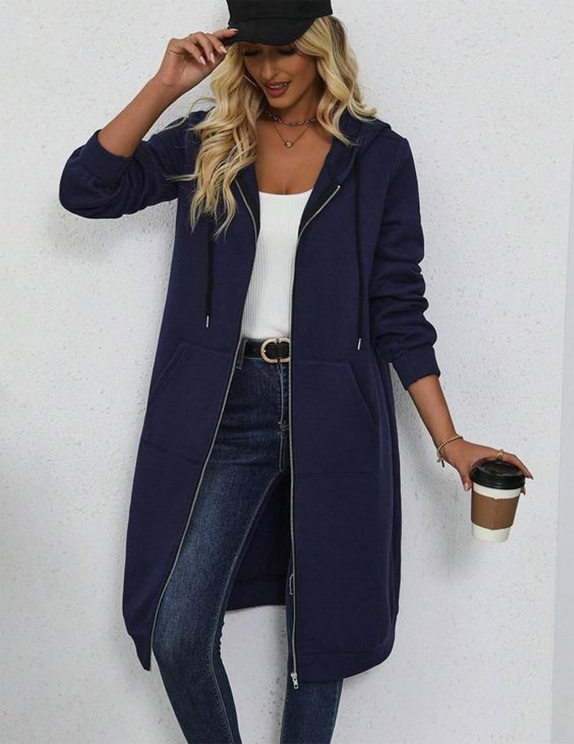 image:imageZeagoo Womens Zip Up Hoodies Oversized Fleece Long Tunic Sweatshirts Casual Long Sleeve 2026 Fall Hoodie Jacket CoatDark Blue