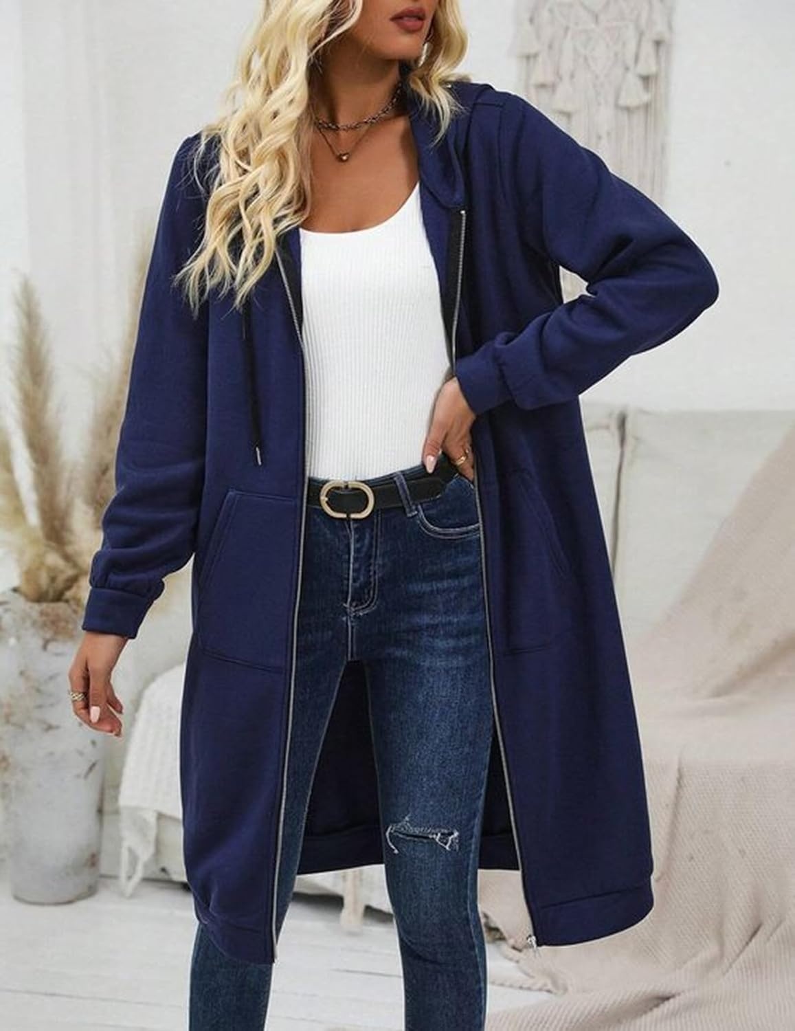 image:imageZeagoo Womens Zip Up Hoodies Oversized Fleece Long Tunic Sweatshirts Casual Long Sleeve 2026 Fall Hoodie Jacket CoatDark Blue