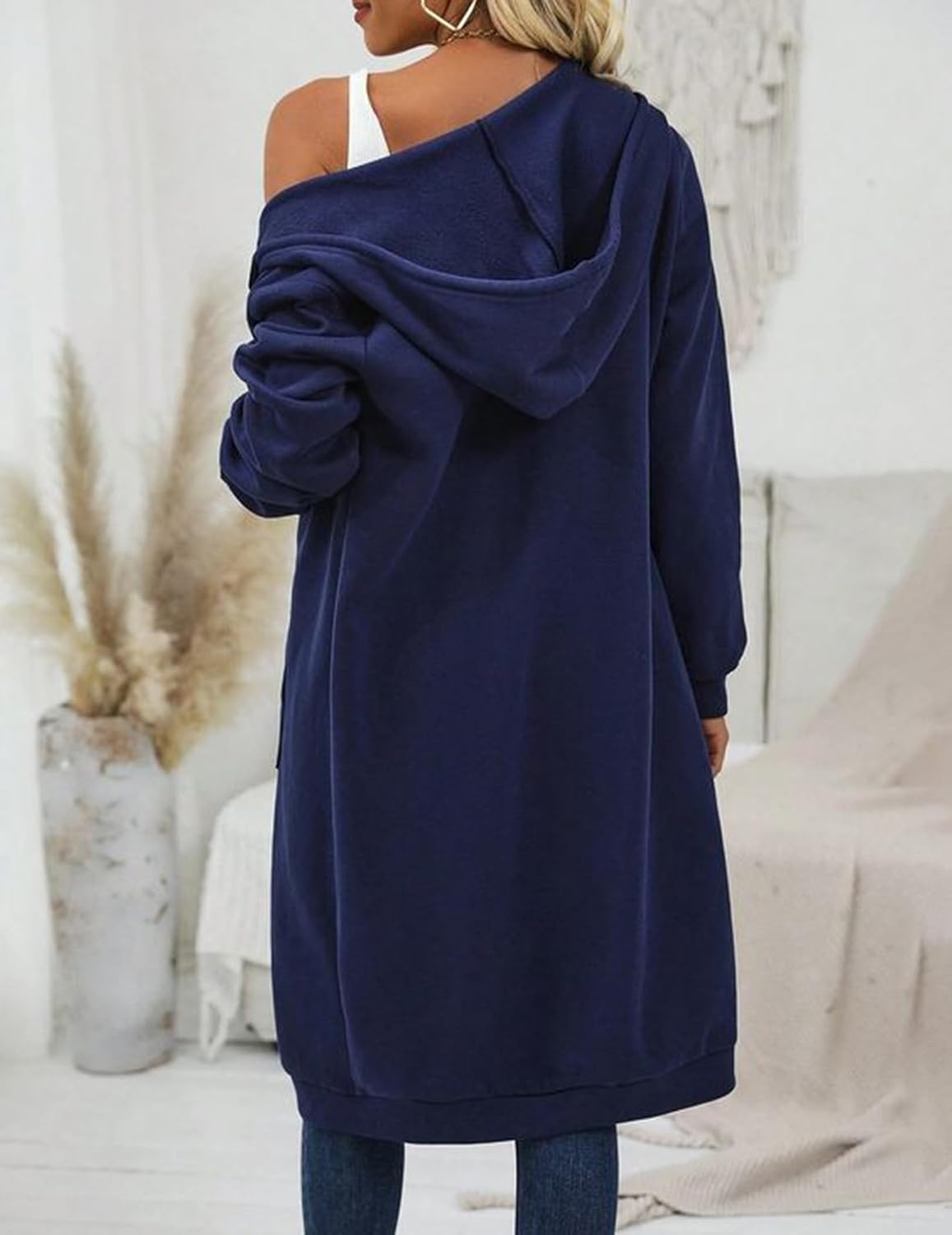 image:imageZeagoo Womens Zip Up Hoodies Oversized Fleece Long Tunic Sweatshirts Casual Long Sleeve 2026 Fall Hoodie Jacket CoatDark Blue