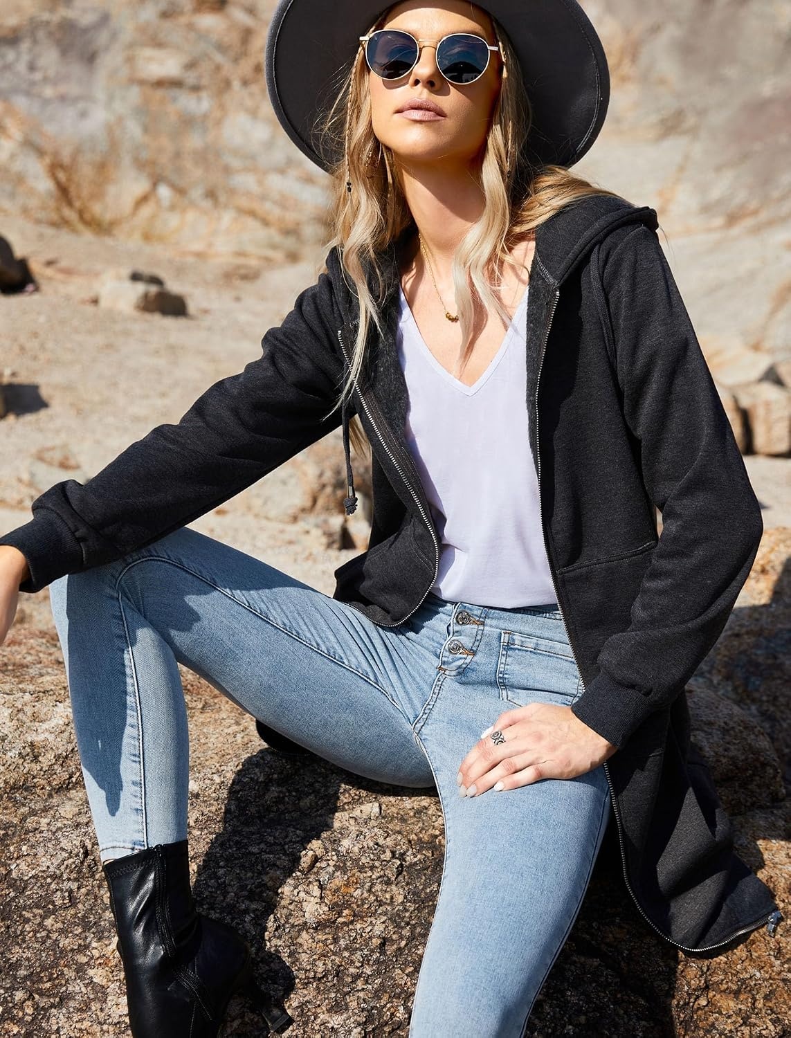image:imageZeagoo Womens Zip Up Hoodies Oversized Fleece Long Tunic Sweatshirts Casual Long Sleeve 2026 Fall Hoodie Jacket CoatDark Grey