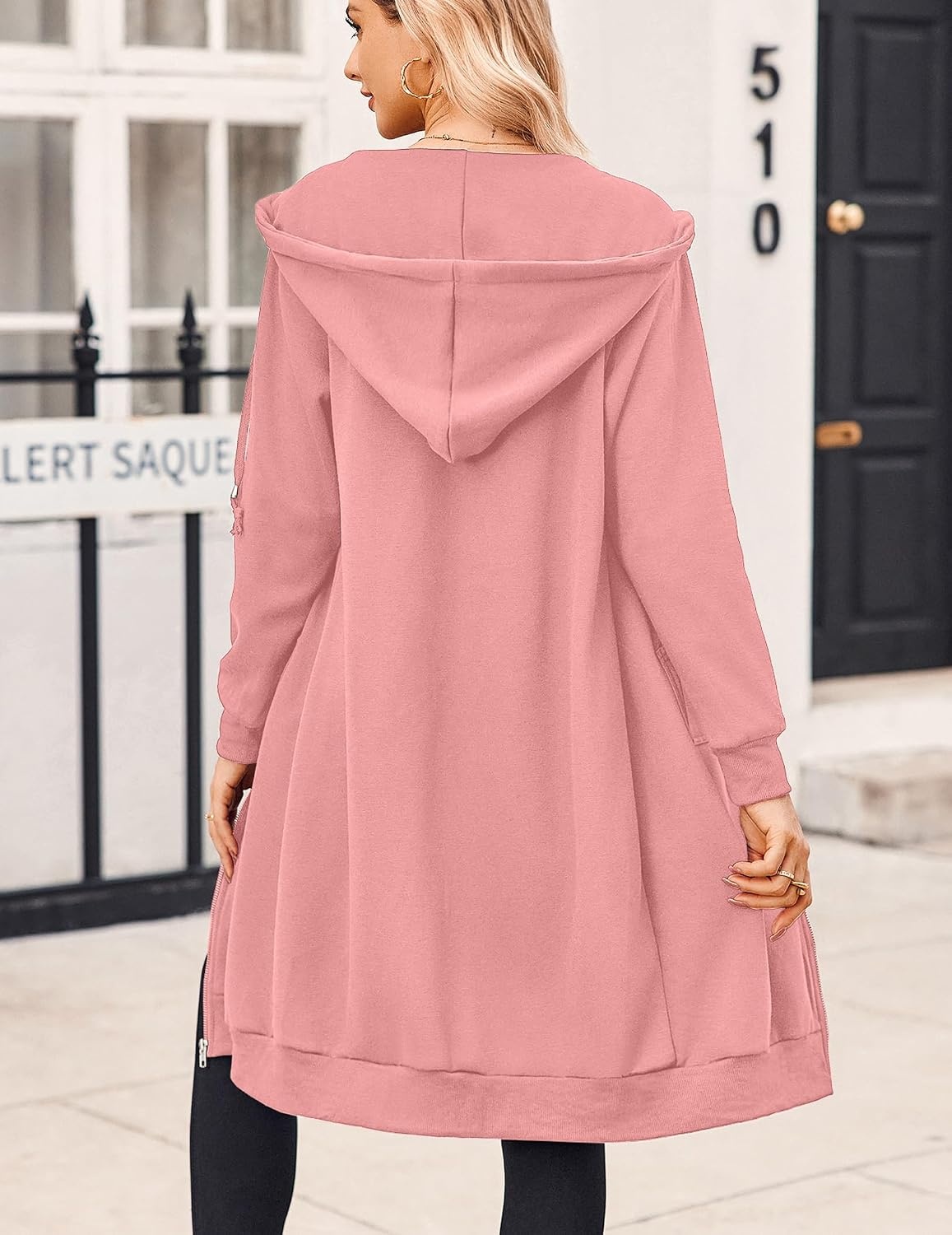 image:imageZeagoo Womens Zip Up Hoodies Oversized Fleece Long Tunic Sweatshirts Casual Long Sleeve 2026 Fall Hoodie Jacket CoatDark Pink