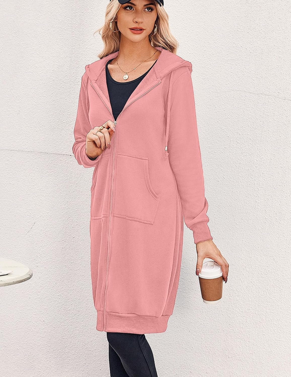 image:imageZeagoo Womens Zip Up Hoodies Oversized Fleece Long Tunic Sweatshirts Casual Long Sleeve 2026 Fall Hoodie Jacket CoatDark Pink
