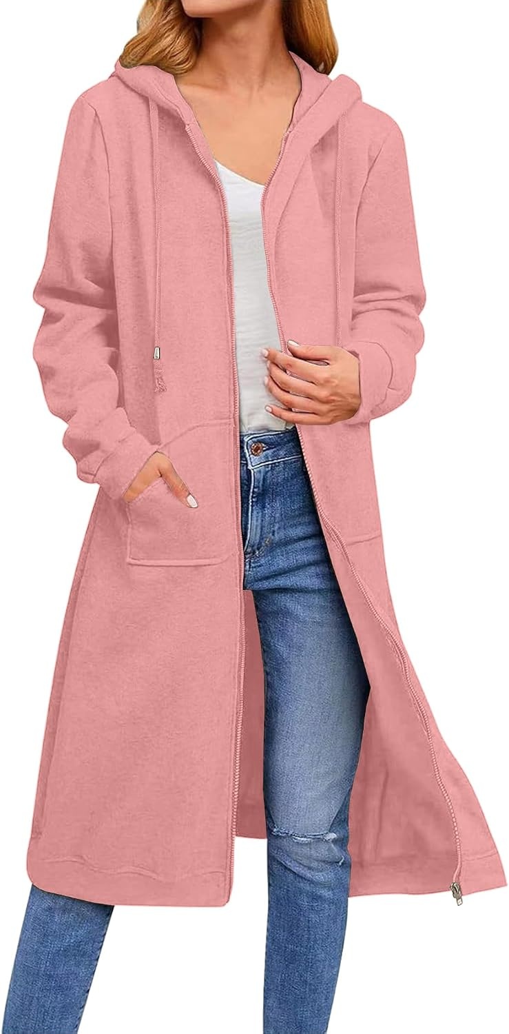 image:imageZeagoo Womens Zip Up Hoodies Oversized Fleece Long Tunic Sweatshirts Casual Long Sleeve 2026 Fall Hoodie Jacket CoatDark Pink
