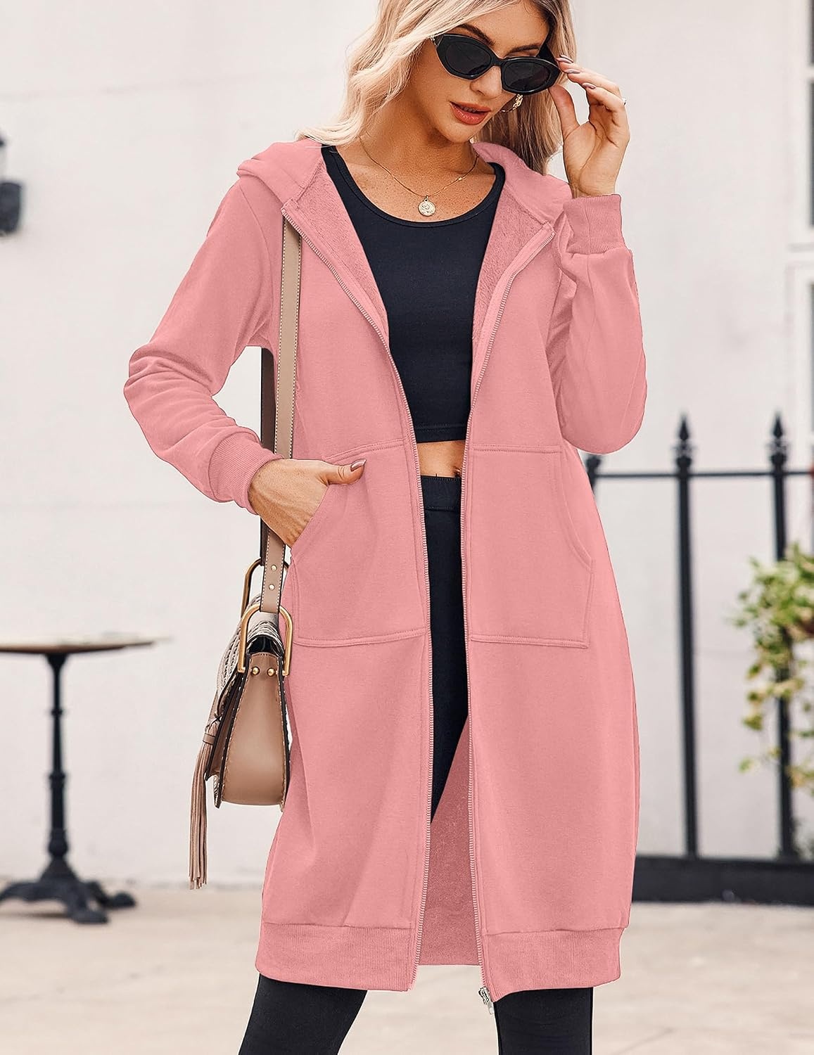 image:imageZeagoo Womens Zip Up Hoodies Oversized Fleece Long Tunic Sweatshirts Casual Long Sleeve 2026 Fall Hoodie Jacket CoatDark Pink