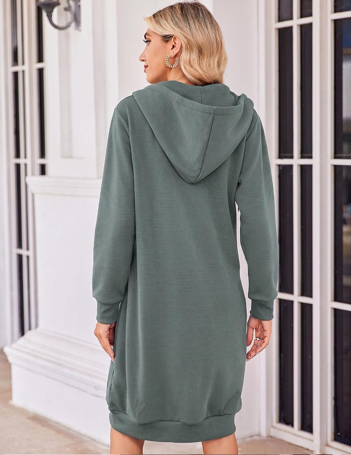 image:imageZeagoo Womens Zip Up Hoodies Oversized Fleece Long Tunic Sweatshirts Casual Long Sleeve 2026 Fall Hoodie Jacket CoatGrey Green