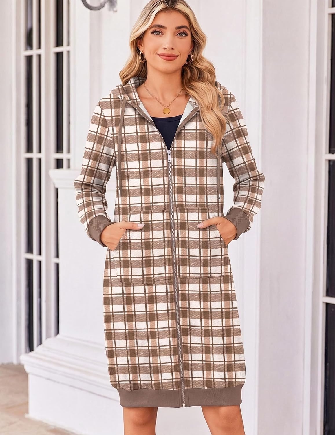image:imageZeagoo Womens Zip Up Hoodies Oversized Fleece Long Tunic Sweatshirts Casual Long Sleeve 2026 Fall Hoodie Jacket CoatGw521