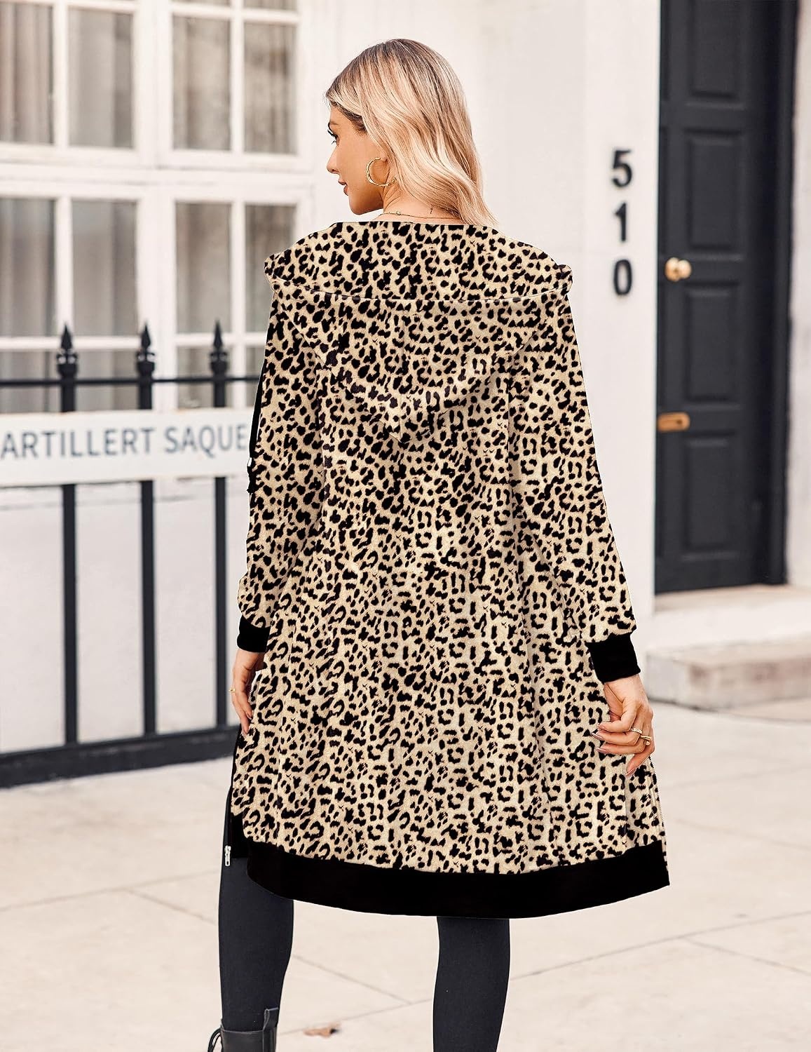 image:imageZeagoo Womens Zip Up Hoodies Oversized Fleece Long Tunic Sweatshirts Casual Long Sleeve 2026 Fall Hoodie Jacket CoatLeopard Print