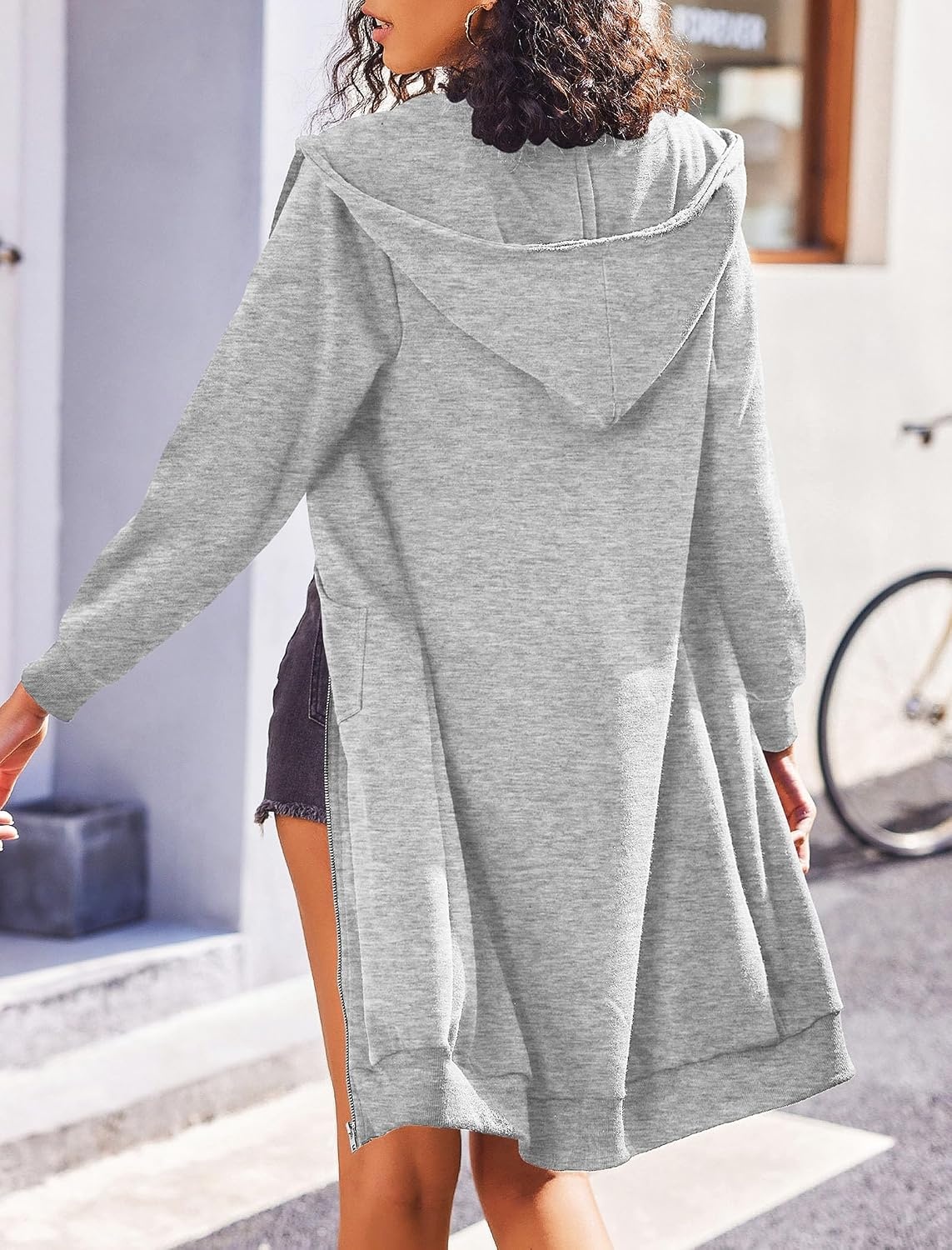 image:imageZeagoo Womens Zip Up Hoodies Oversized Fleece Long Tunic Sweatshirts Casual Long Sleeve 2026 Fall Hoodie Jacket CoatLight Grey