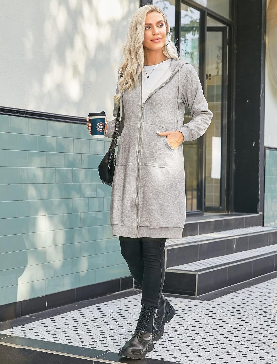 image:imageZeagoo Womens Zip Up Hoodies Oversized Fleece Long Tunic Sweatshirts Casual Long Sleeve 2026 Fall Hoodie Jacket CoatLight Grey