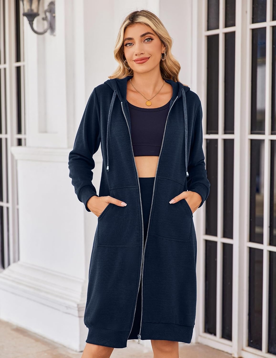 image:imageZeagoo Womens Zip Up Hoodies Oversized Fleece Long Tunic Sweatshirts Casual Long Sleeve 2026 Fall Hoodie Jacket CoatNavy