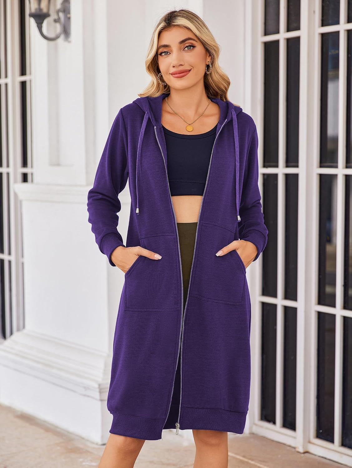 image:imageZeagoo Womens Zip Up Hoodies Oversized Fleece Long Tunic Sweatshirts Casual Long Sleeve 2026 Fall Hoodie Jacket CoatPurple