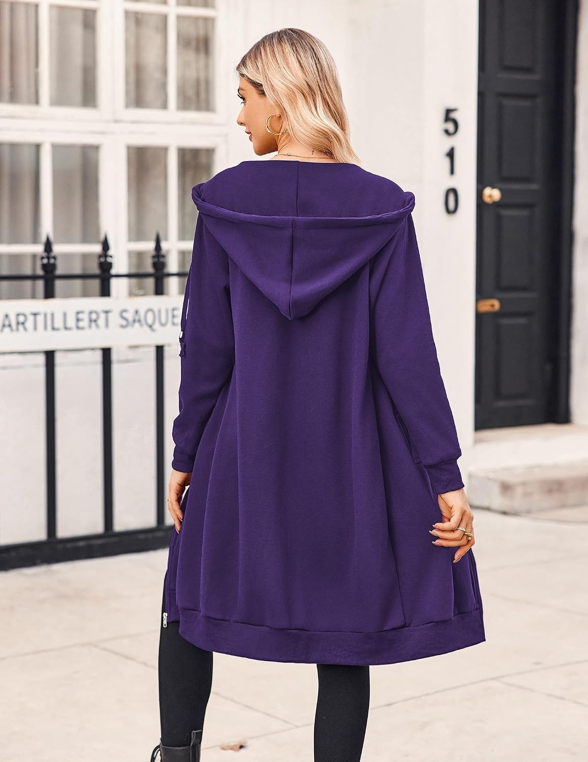image:imageZeagoo Womens Zip Up Hoodies Oversized Fleece Long Tunic Sweatshirts Casual Long Sleeve 2026 Fall Hoodie Jacket CoatPurple