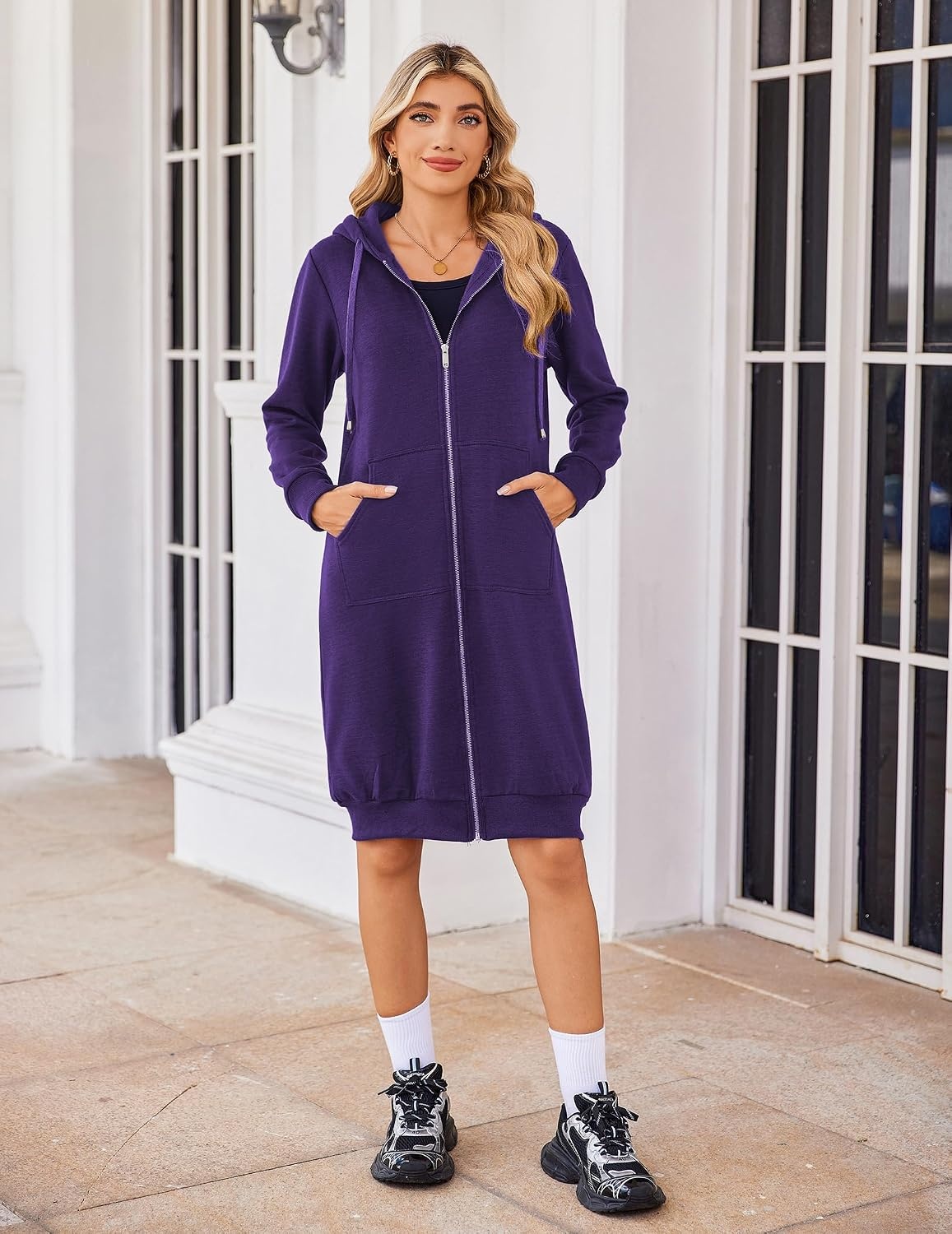 image:imageZeagoo Womens Zip Up Hoodies Oversized Fleece Long Tunic Sweatshirts Casual Long Sleeve 2026 Fall Hoodie Jacket CoatPurple