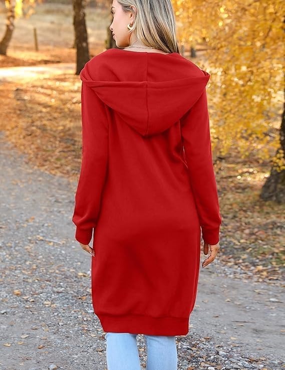 image:imageZeagoo Womens Zip Up Hoodies Oversized Fleece Long Tunic Sweatshirts Casual Long Sleeve 2026 Fall Hoodie Jacket CoatRed
