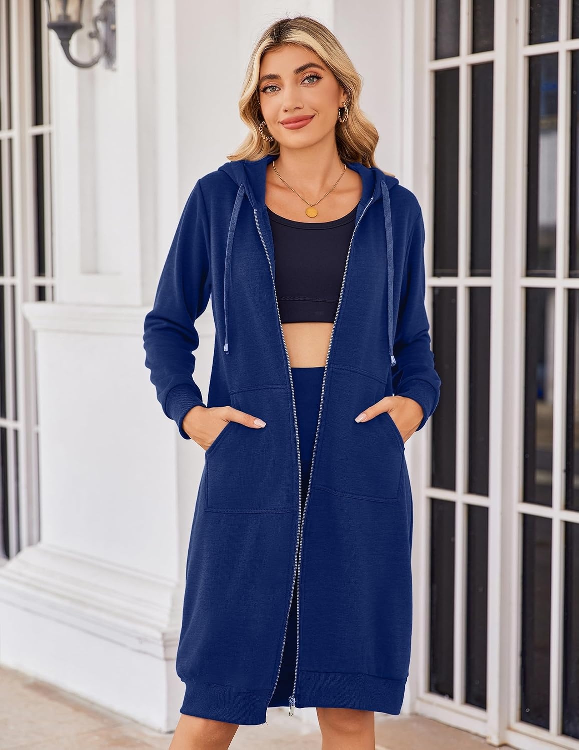 image:imageZeagoo Womens Zip Up Hoodies Oversized Fleece Long Tunic Sweatshirts Casual Long Sleeve 2026 Fall Hoodie Jacket CoatRoyal Blue