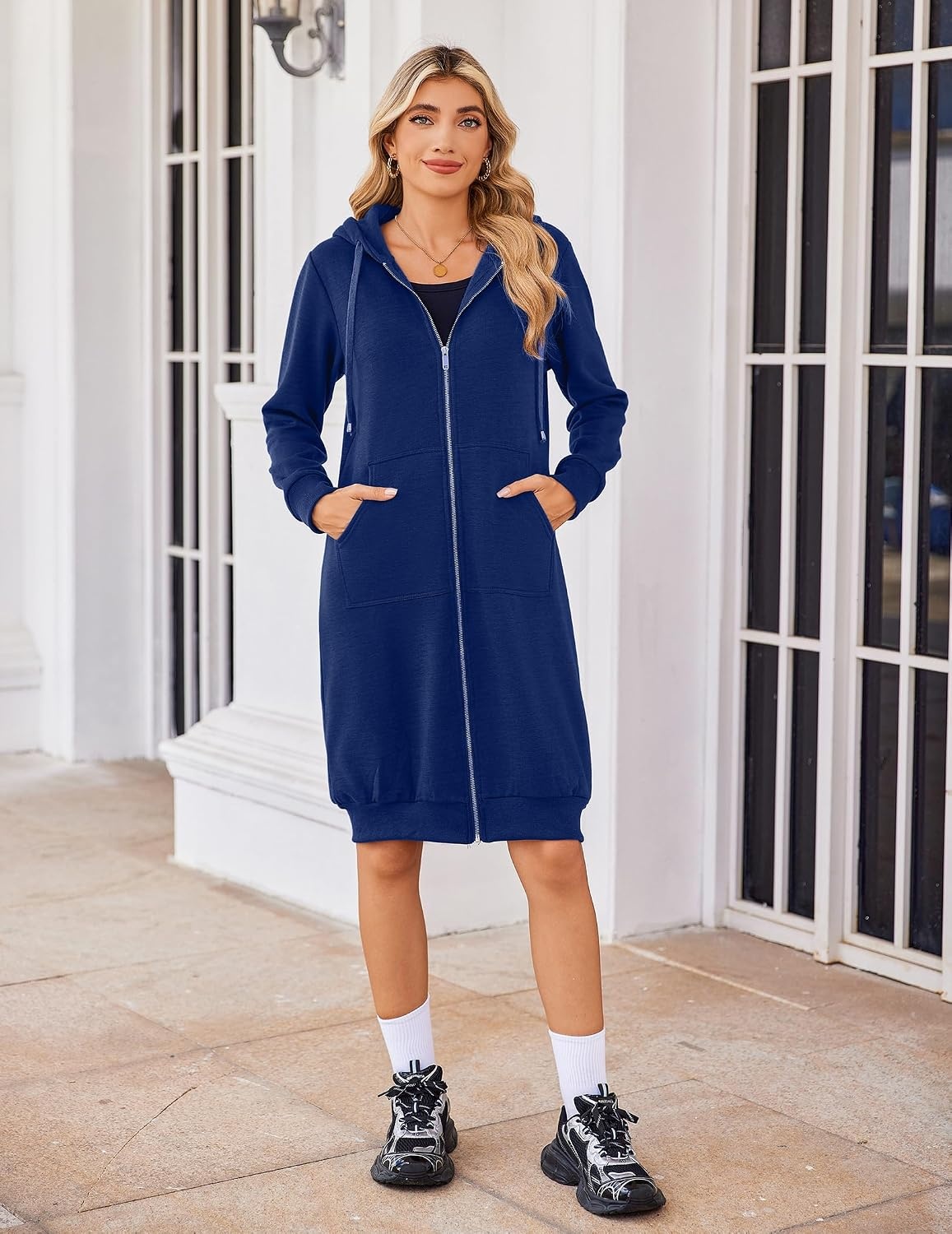 image:imageZeagoo Womens Zip Up Hoodies Oversized Fleece Long Tunic Sweatshirts Casual Long Sleeve 2026 Fall Hoodie Jacket CoatRoyal Blue