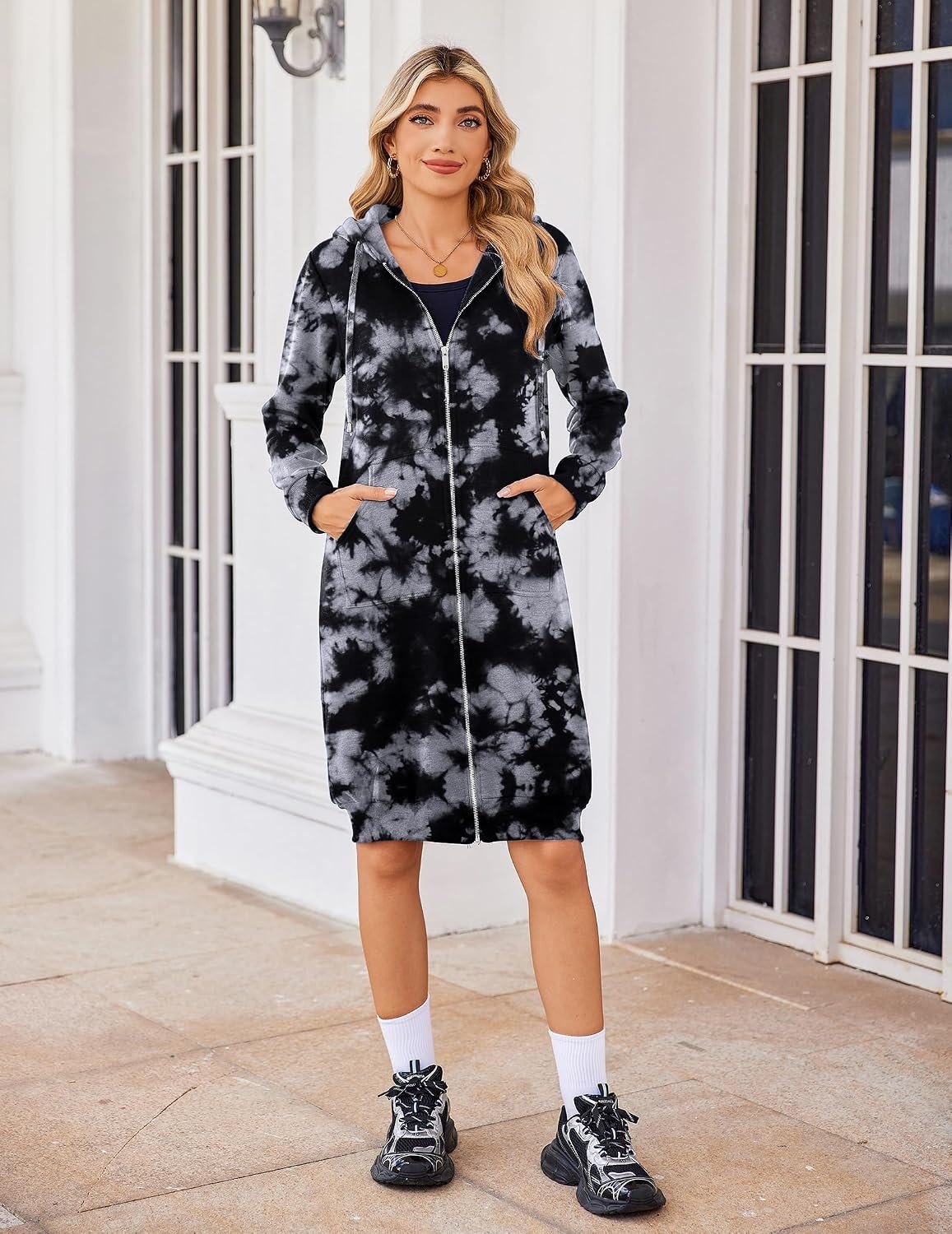 image:imageZeagoo Womens Zip Up Hoodies Oversized Fleece Long Tunic Sweatshirts Casual Long Sleeve 2026 Fall Hoodie Jacket CoatTie Dye
