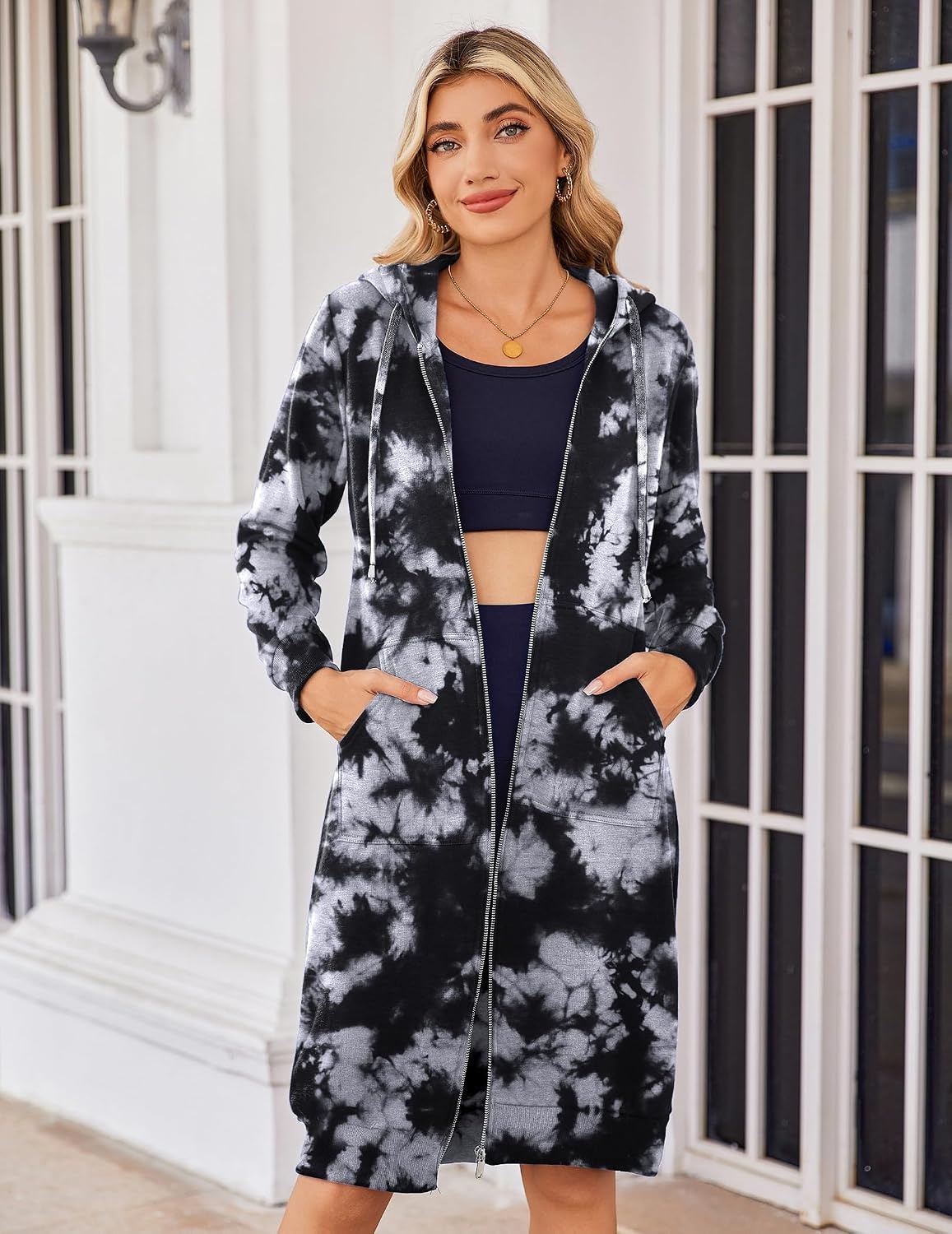 image:imageZeagoo Womens Zip Up Hoodies Oversized Fleece Long Tunic Sweatshirts Casual Long Sleeve 2026 Fall Hoodie Jacket CoatTie Dye