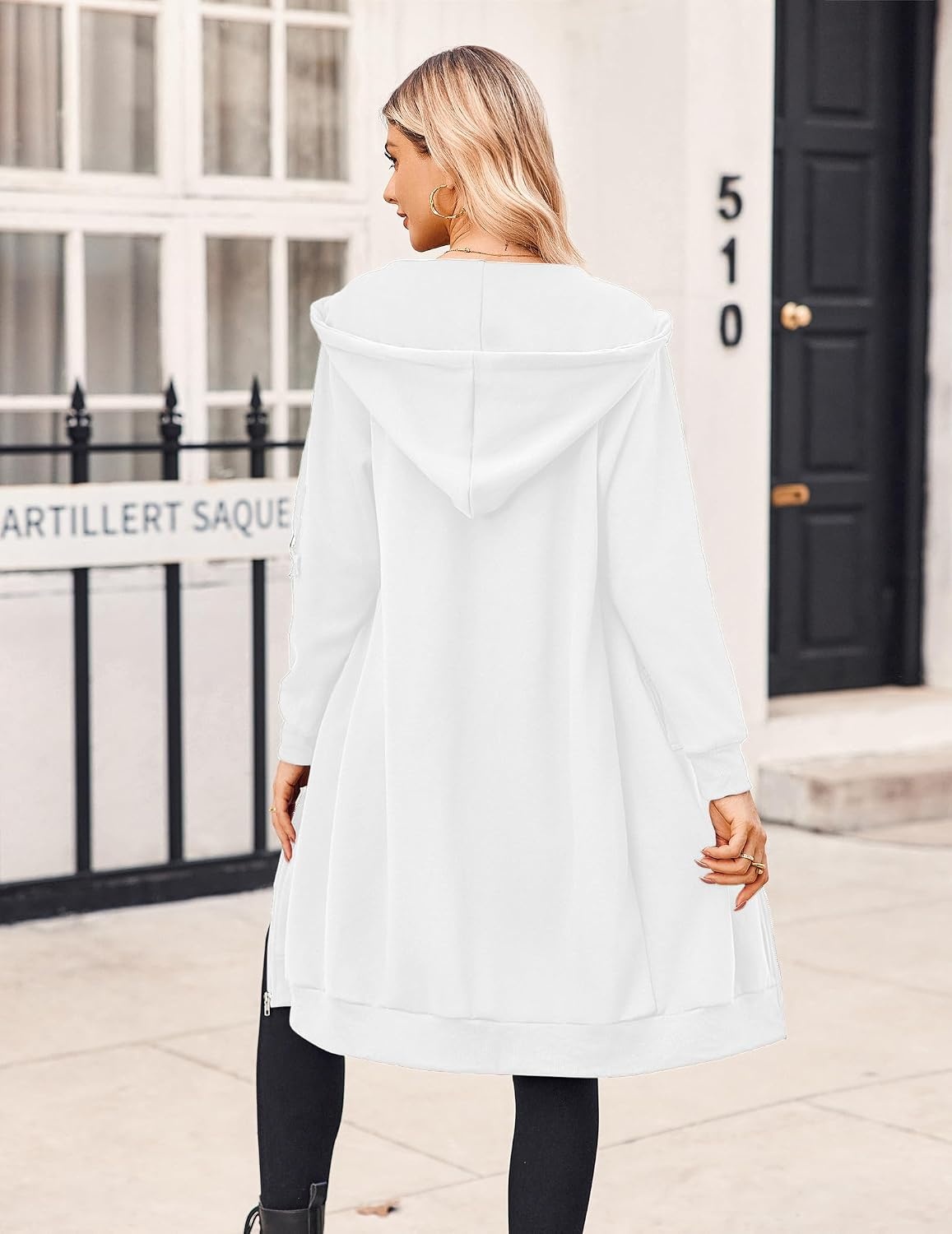 image:imageZeagoo Womens Zip Up Hoodies Oversized Fleece Long Tunic Sweatshirts Casual Long Sleeve 2026 Fall Hoodie Jacket CoatWhite