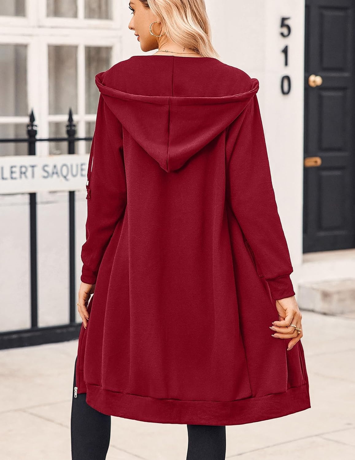 image:imageZeagoo Womens Zip Up Hoodies Oversized Fleece Long Tunic Sweatshirts Casual Long Sleeve 2026 Fall Hoodie Jacket CoatWine Red