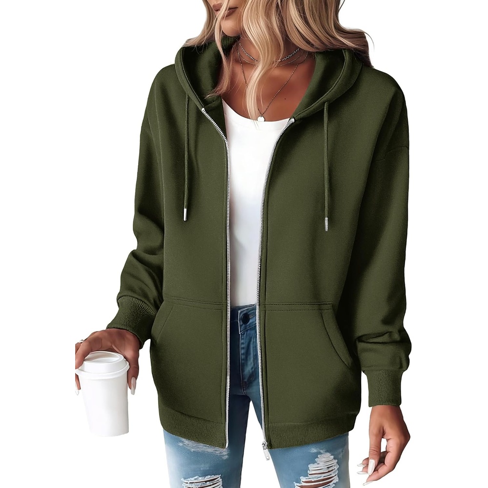image:imageZEAGOO Hoodies Women Zip Up Hoodie Oversized Sweatshirt Fleece Jackets Spring Fall Winter Coats 2026 FashionArmy Green