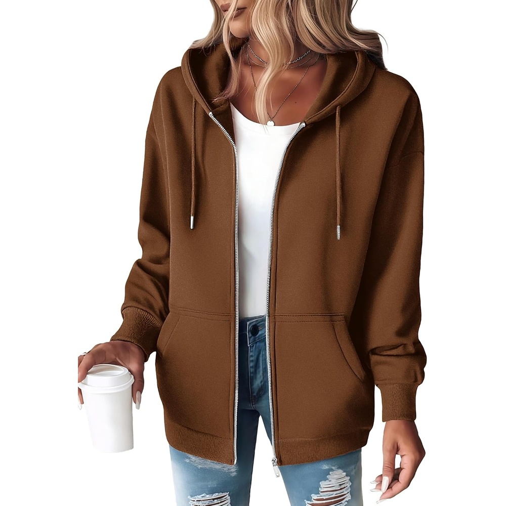 image:imageZEAGOO Hoodies Women Zip Up Hoodie Oversized Sweatshirt Fleece Jackets Spring Fall Winter Coats 2026 FashionBrown